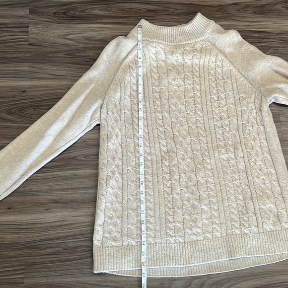 4/$25 SALE GAP Cream Cableknit Mock Neck Cozy Mixed Media Chunky Knit Sweater - Picture 6 of 7